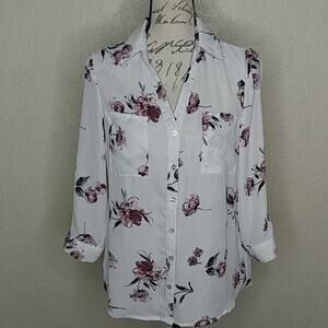 BCX Sheer Button Front Floral Shirt Size S